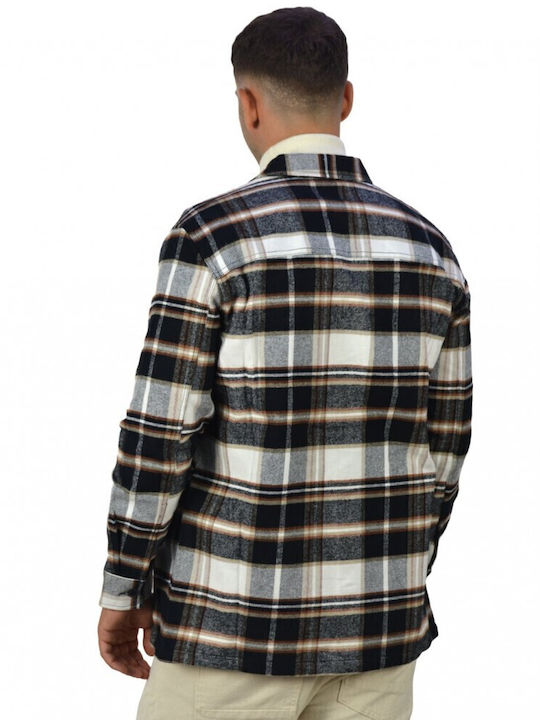 Langärmeliges Flanell Overshirt in Normale Passform Grau