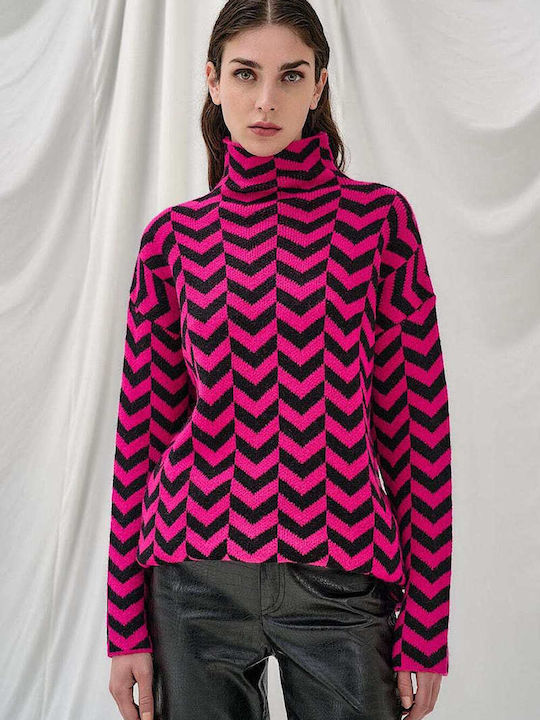 Tailor Made Knitwear Women's Long Sleeve Sweater Turtleneck Fuchsia