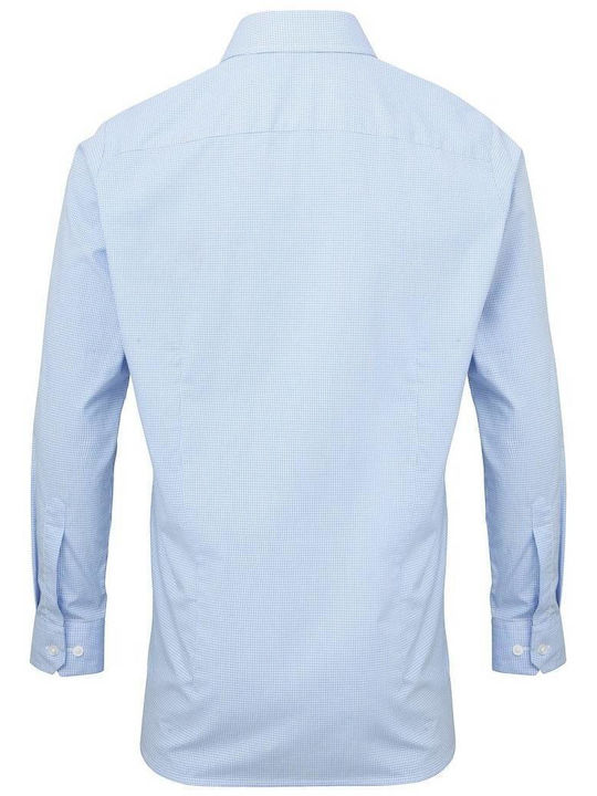 Premier Men's Shirt Long Sleeve Cotton Checked Light Blue