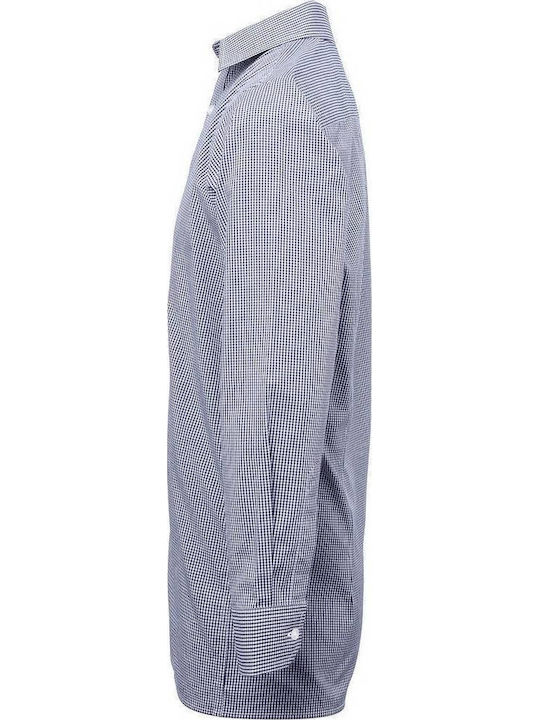 Long-sleeved Cotton Shirt Checked Navy Blue