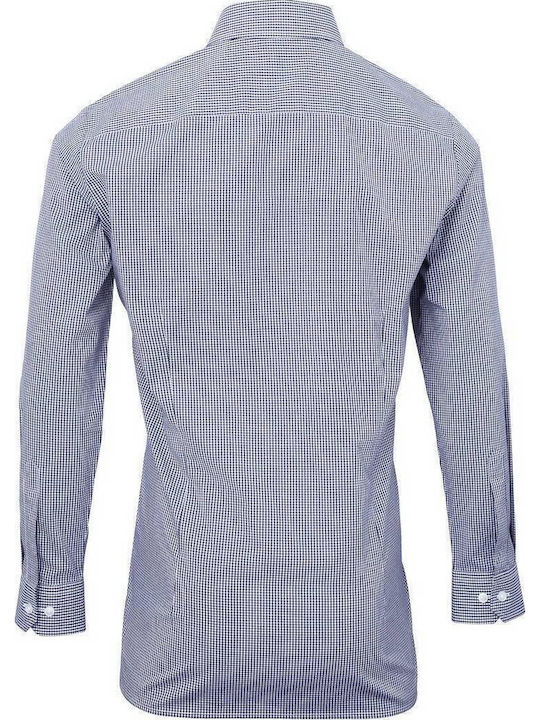 Long-sleeved Cotton Shirt Checked Navy Blue