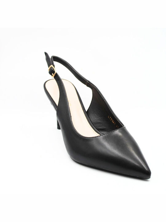 Plato Black Medium Heels with Strap