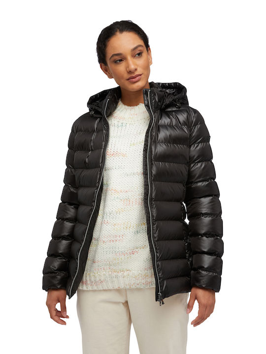 Geox Kurz Damen Puffer Jacke für Winter Schwarz