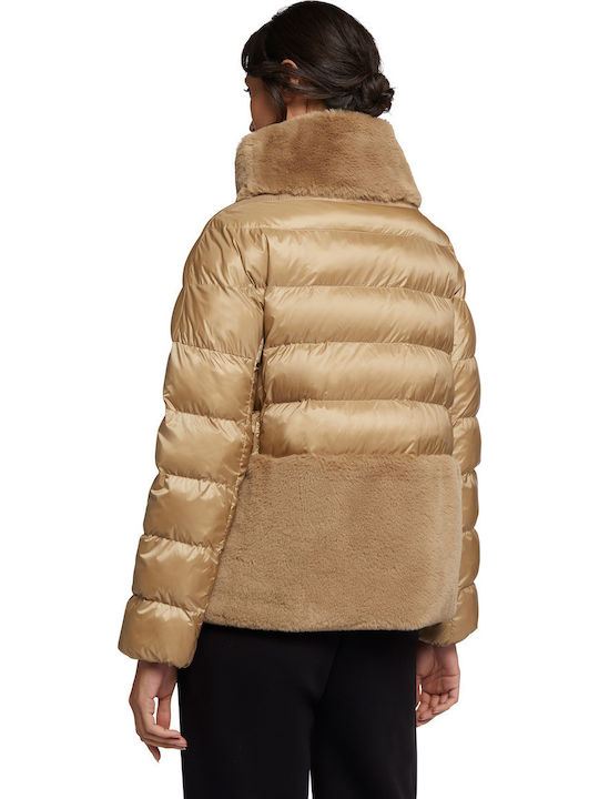 Desya Κοντό Γυναικείο Puffer Μπουφάν για Χειμώνα Μπεζ