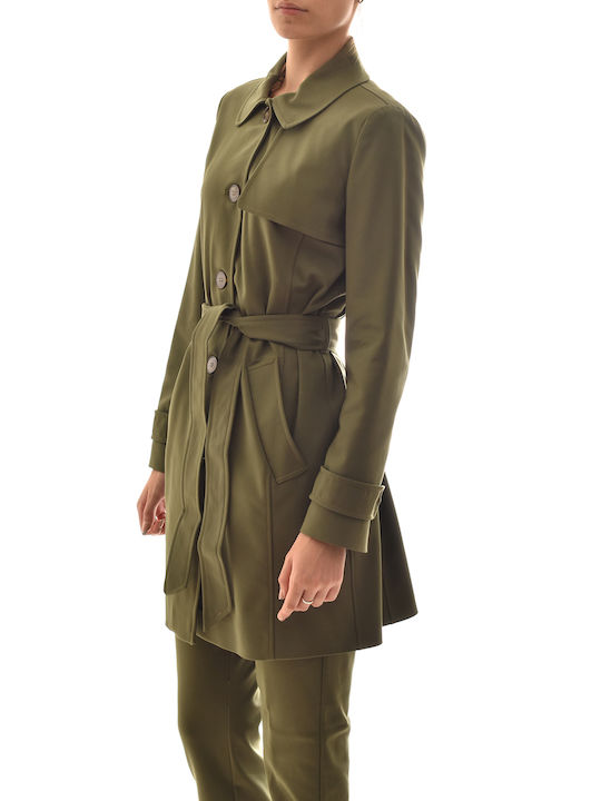 Emme Women's Midi Coat with Buttons Khaki