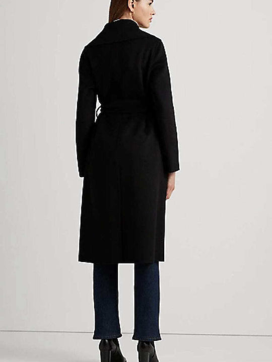 Ralph Lauren Μάλλινο Γυναικείο Μαύρο Παλτό με Ζώνη