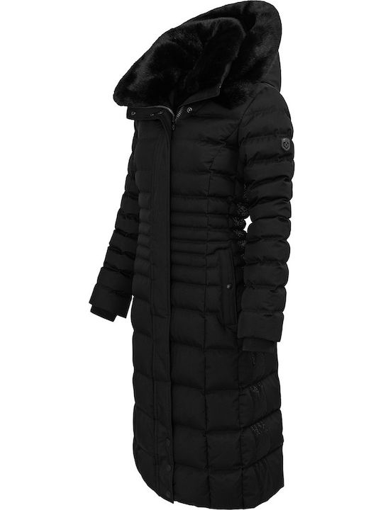 Chrystaline Women's Long Puffer Jacket Waterproof and Windproof for Winter with Detachable Hood Black