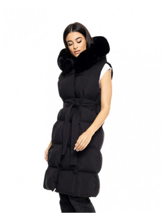 Women's Long Puffer Jacket for Winter with Hood Black