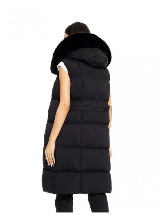 Women's Long Puffer Jacket for Winter with Hood Black