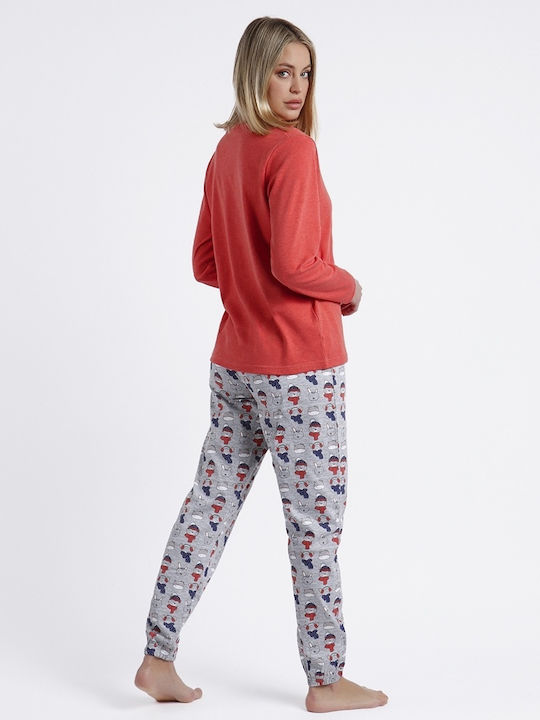 Admas Winter Damen Pyjama-Set Rot