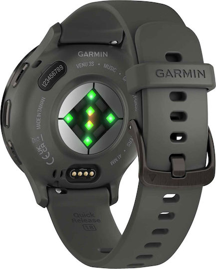 Garmin Venu 3S Stainless Steel 41mm Waterproof Smartwatch with Heart Rate Monitor (Slate Stainless Steel Bezel with Pebble Gray Case and Silicone Band)