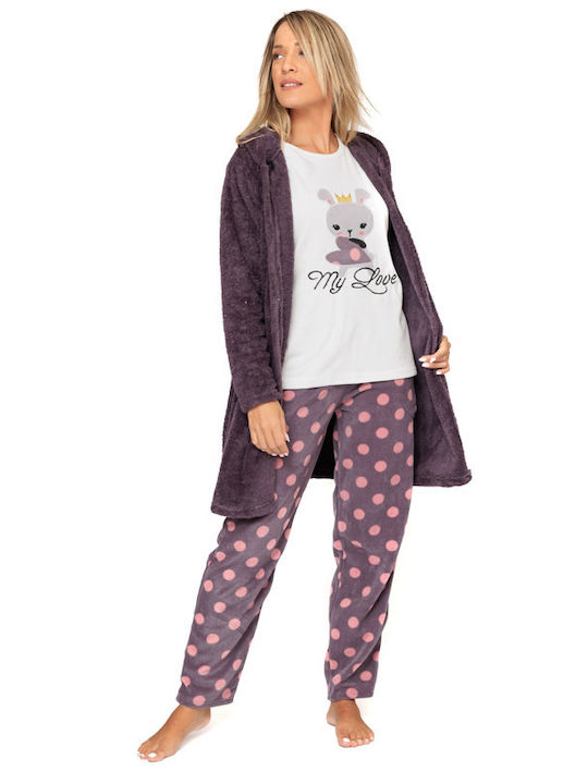 Set de pijama pentru femei cu halat din fleece (20207)