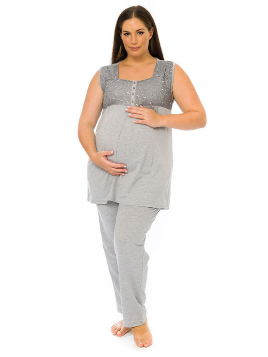 Maternity and Nursing Pajama Set Grey (9012)