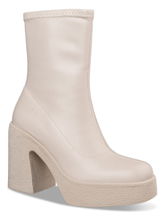 Women's Ankle Boots with High Heel Beige