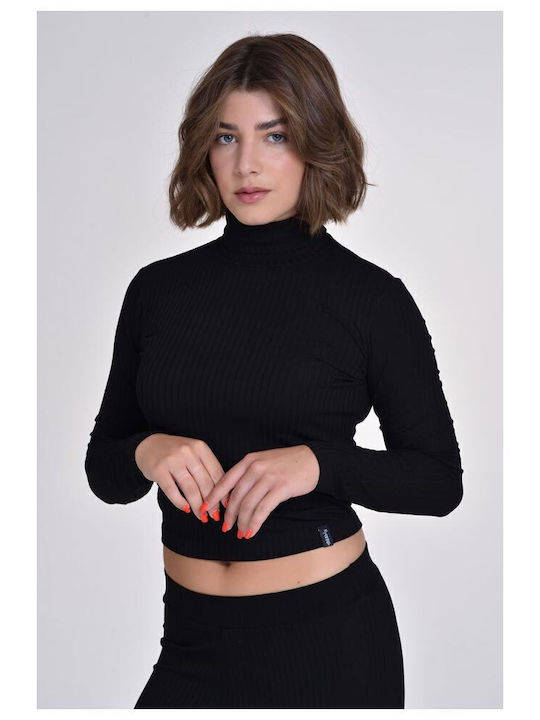 Γυναικείο Crop Top Ζιβάγκο Μακρυμάνικο Μαύρο
