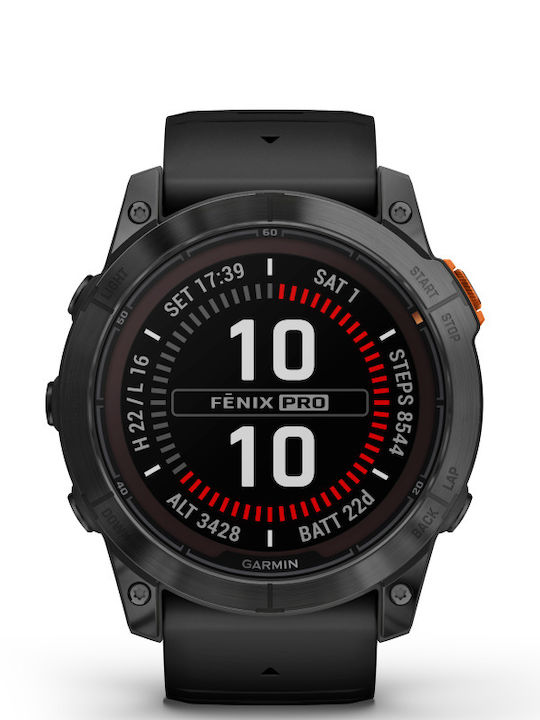 Garmin Fenix 7X Pro Solar Stainless Steel 51mm Waterproof Smartwatch with Heart Rate Monitor (Slate Grey with Black Band)