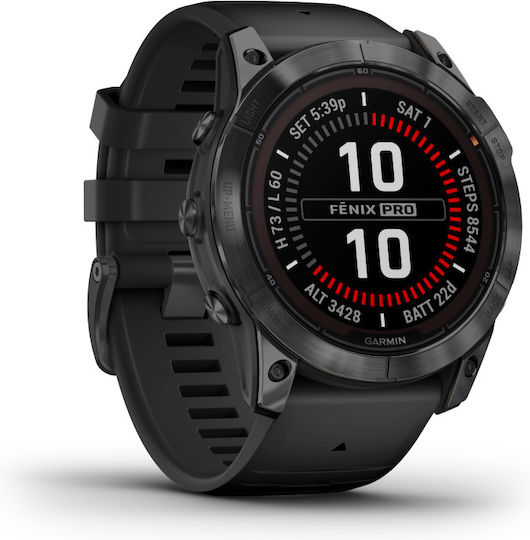 Garmin Fenix 7X Pro Solar Stainless Steel 51mm Waterproof Smartwatch with Heart Rate Monitor (Slate Grey with Black Band)