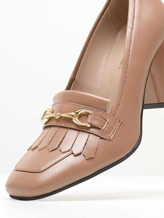 Mortoglou Leather Beige Heels