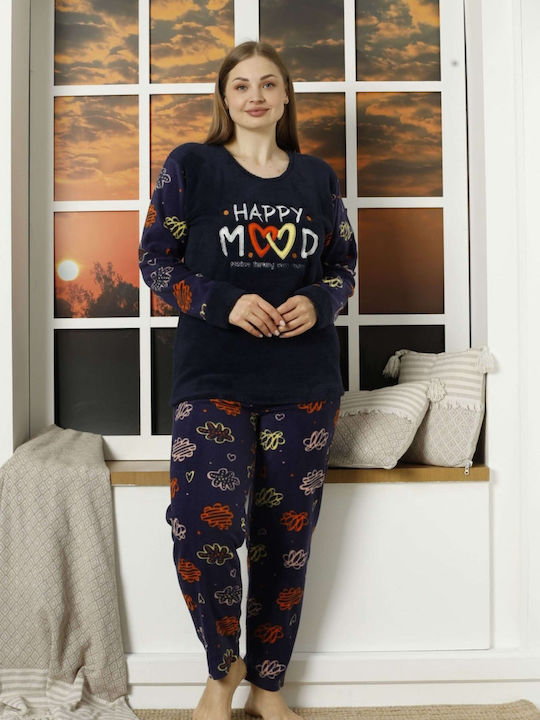 Lindros Winter Damen Pyjama-Set Baumwolle Lila