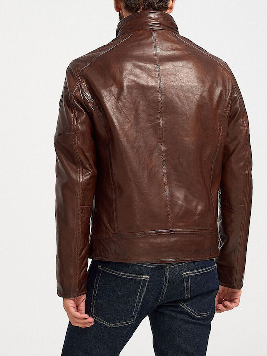 Milestone Men's Winter Leather Jacket Brown