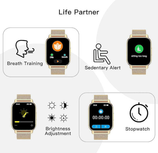 Popglory P66 Stainless Steel Smartwatch με Παλμογράφο (Rose Gold / Pink)