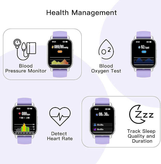 Popglory P66 Stainless Steel Smartwatch with Heart Rate Monitor (Purple / Pink)