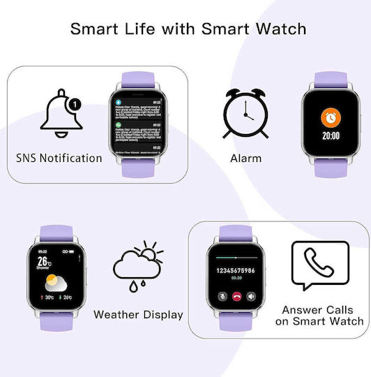 Popglory P66 Stainless Steel Smartwatch with Heart Rate Monitor (Purple / Pink)