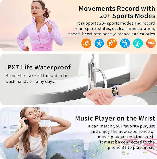 Popglory P66 Stainless Steel Smartwatch with Heart Rate Monitor (Purple / Pink)