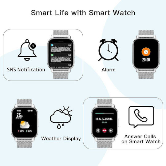 Popglory P66 Stainless Steel Smartwatch with Heart Rate Monitor (Silver / Grey)