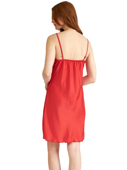 Harmony Winter Satin Women's Nightdress Red