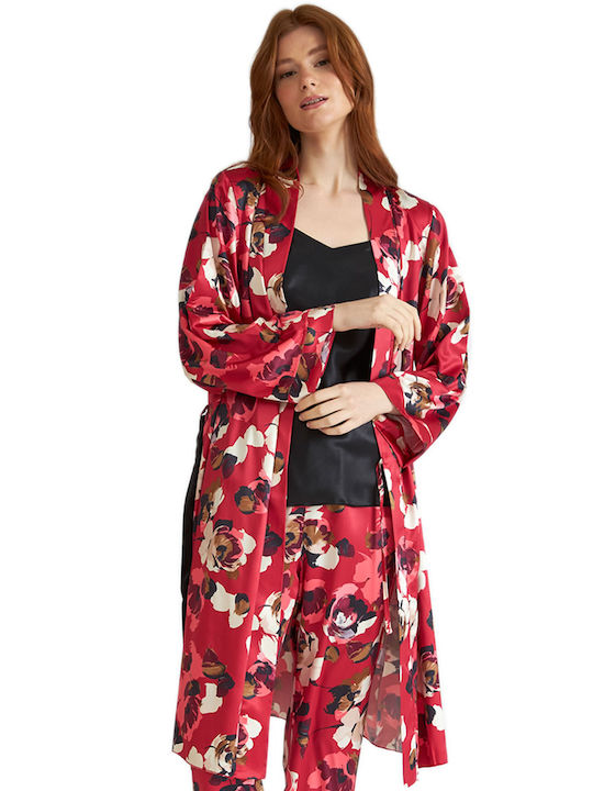 Harmony Women's Winter Satin Pajama Robe Red