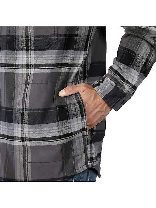 Μακρυμάνικo Φανελένιο Overshirt σε Φαρδιά Γραμμή Καρό Μαύρο
