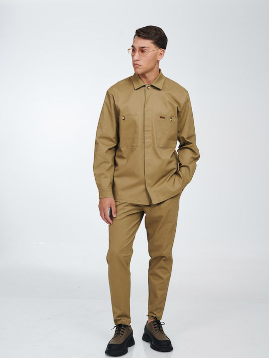 Μακρυμάνικo Overshirt σε Κανονική Γραμμή Μπεζ