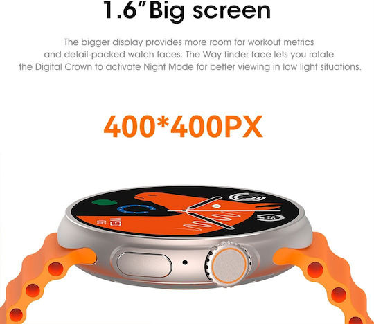 Microwear 9 ULTRA Pro Smartwatch με Παλμογράφο (Silver / Orange)