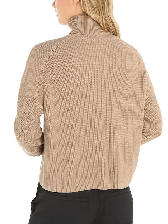 Tommy Hilfiger Women's Long Sleeve Pullover Cotton Turtleneck Beige