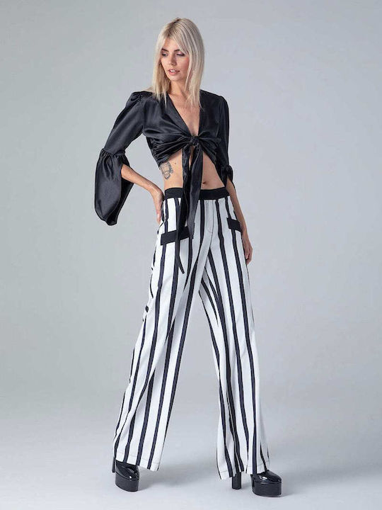 Women's Fabric Trousers Striped White