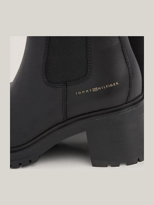 Leder Damen Chelsea Stiefeletten mit mittlerem Absatz Schwarz