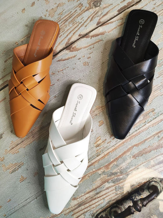 Flat Δερμάτινα Mules σε Λευκό Χρώμα