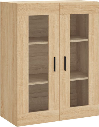 Hängende Wohnzimmer-Vitrine aus beiger Spanplatte mit Glas 34x34x180 cm