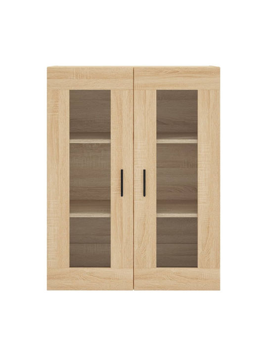 Wall Living Room Display Cabinet made of Particle Board with Glass Beige 34x180cm