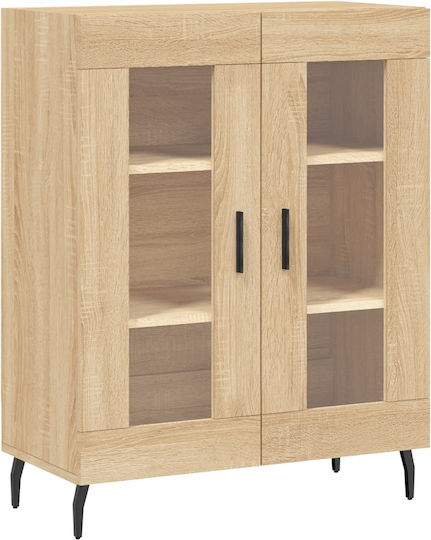 Hängende Wohnzimmer-Vitrine aus beiger Spanplatte mit Glas 34x34x180 cm