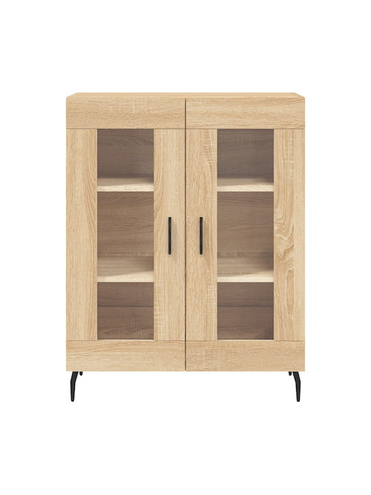 Wall Living Room Display Cabinet made of Particle Board with Glass Beige 34x180cm
