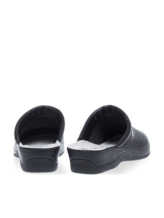 Parex Damen Leder Clogs Schwarz
