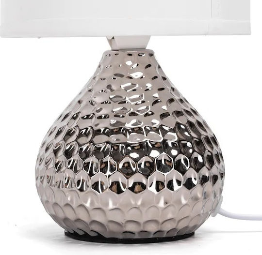 Aigostar Ceramic Table Lamp for Socket E14 with White Shade and Gray Base