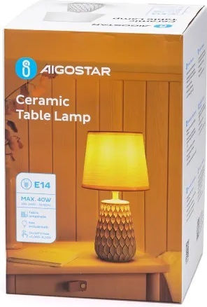 Aigostar Ceramic Table Lamp for Socket E14 with White Shade and Base