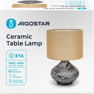 Aigostar Ceramic Table Lamp for Socket E14 with Beige Shade and Gray Base