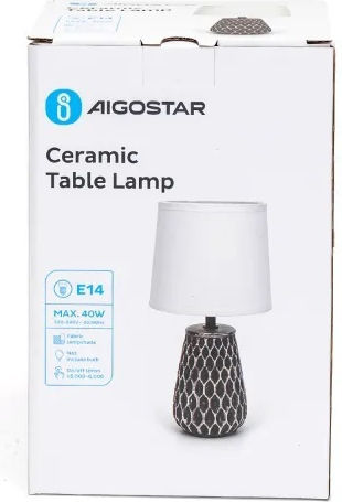 Aigostar Ceramic Table Lamp for Socket E14 with White Shade and Gray Base