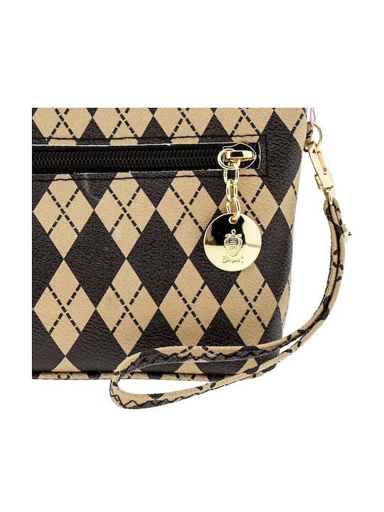 Groß Damen Geldbörse Klassisch Beige Squares
