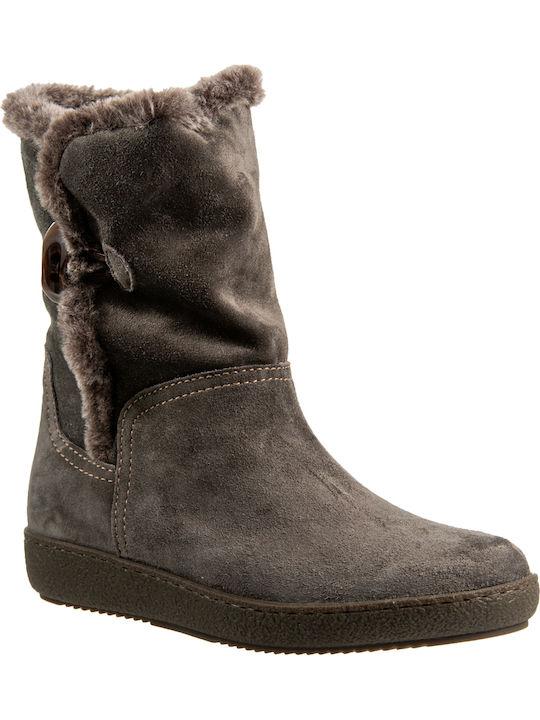 Suede Women's Boots with Rubber & Fur Gray