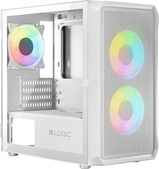 Logic Portos ARGB Gaming Mini Tower Computer Case with White Side Window